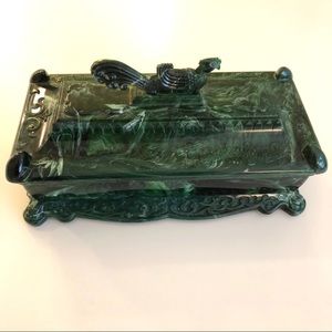 Vintage Malachite Celluloid Rooster Jewelry Box